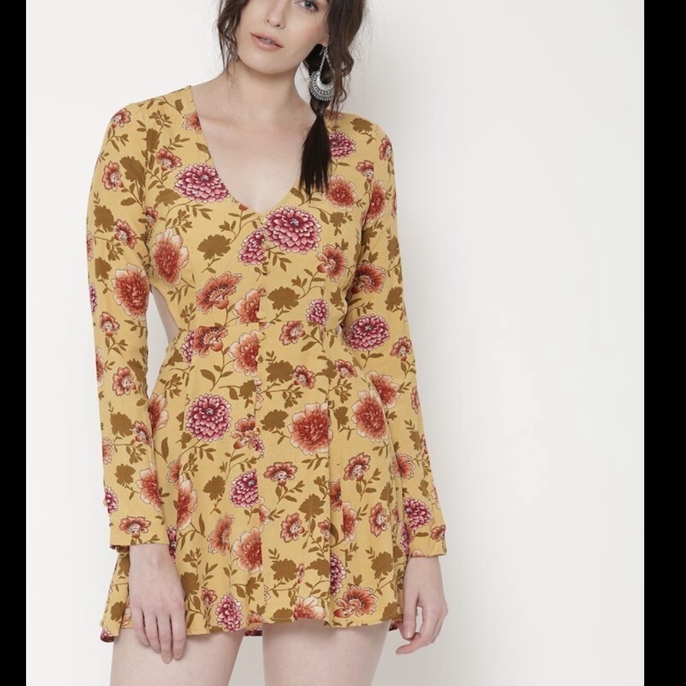 FOREVER 21•mustard print fit and flare dress